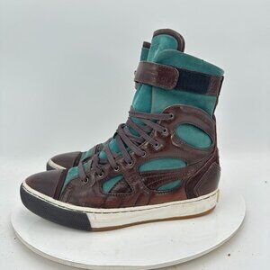 Alexander McQueen x Puma Women Size 6 Brown Green Leather Strap High Top Shoes
